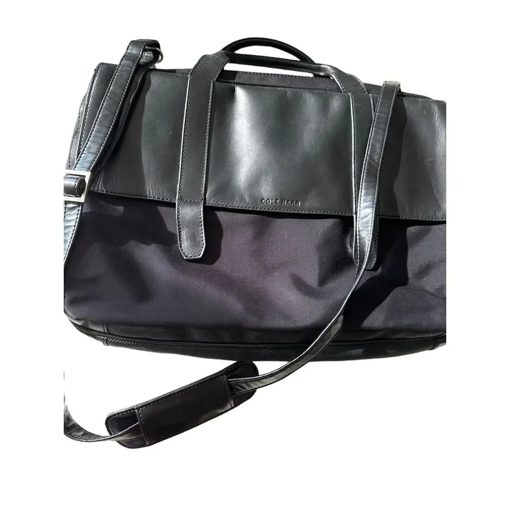 Cole‎ Haan Briefcase Laptop Case Bag Removable Strap Nylon Leather Multi Pockets
